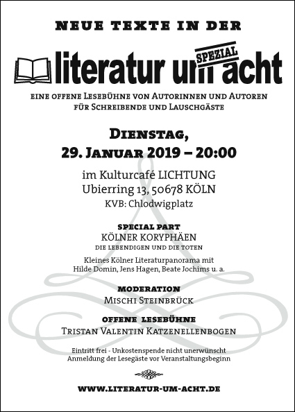 Literatur um 8 - 29.01.2019, Köln